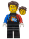 Minifig No: cty1578  Name: Rocket Racer - Stuntz Driver, Black Jumpsuit with Blue and Red Arms, Dark Brown Hair