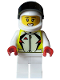 Minifig No: cty1591  Name: Stuntz Driver - Female, Neon Yellow Jacket, White Legs, White Helmet with Black Visor