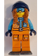 Minifig No: cty1629  Name: Arctic Explorer - Female, Orange Jacket, Dark Orange Braids with Dark Blue Beanie, Medium Azure Goggles, Dark Bluish Gray Snowshoes