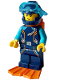 Minifig No: cty1639  Name: Arctic Explorer Diver - Male, Dark Blue Diving Suit and Helmet, Orange Air Tanks and Flippers, Trans-Light Blue Diver Mask, Grin