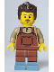 Minifig No: cty1647  Name: Barber - Male, Reddish Brown Apron, Sand Blue Legs, Dark Brown Hair, Stubble