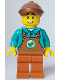 Minifig No: cty1651  Name: Sanitary Engineer - Male, Dark Turquoise Top, Dark Orange Overalls and Legs, Reddish Brown Flat Cap