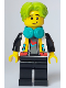 Minifig No: cty1653  Name: DJ - Male, White Jacket, Black Legs, Lime Hair, Dark Turquoise Headphones