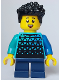 Minifig No: cty1655  Name: Child - Boy, Medium Azure Top with Triangles, Dark Blue Short Legs, Black Hair