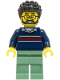 Minifig No: cty1663  Name: Dad - Dark Blue Sweater with Dark Red Stripe, Sand Green Legs, Black Hair