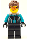 Minifig No: cty1667  Name: Race Car Driver - Female, Black and Dark Turquoise Racing Suit, Black Legs, Reddish Brown Hair, Safety Glasses