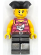 Minifig No: cty1669  Name: Pirate Monster Truck Driver - Female, Magenta Tank Top with Coral Stripes and Silver Shark, Pearl Dark Gray Legs, Black Tricorne Hat with Tan Ponytail