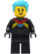Minifig No: cty1671  Name: Race Boat Driver - Female, Black Racing Suit with Red, Dark Azure and Bright Light Orange Stripes, Medium Azure Hair