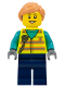 Minifig No: cty1677  Name: Airport Worker - Female, Neon Yellow Safety Vest with Radio, Dark Blue Legs, Nougat Ponytail Hair, Hearing Aid