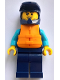 Minifig No: cty1687  Name: Water Scooter Driver - Male, Dark Blue Diving Suit and Dirt Bike Helmet, Orange Life Jacket, Lopsided Smirk