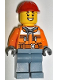 Minifig No: cty1691  Name: Construction Worker - Male, Orange Safety Jacket, Reflective Stripe, Sand Blue Hoodie, Sand Blue Legs, Red Construction Helmet