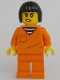Minifig No: cty1704  Name: Police - City Jail Prisoner Female, Orange Prison Jumpsuit, Black Bob Cut Hair Short