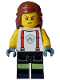 Minifig No: cty1715  Name: Fire - Female, White Shirt with Suspenders, Legs with Reflective Stripes, Reddish Brown Hair with Braid