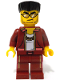 Minifig No: cty1738  Name: Police - City Bandit Crook Male, Dark Red Jacket and Legs, Black Flat Top Hair