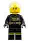 Minifig No: cty1739  Name: Fire - Male, Helicopter Pilot, Black Jacket and Legs with Reflective Stripes, Neon Yellow Flight Helmet
