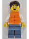 Minifig No: cty1741  Name: Sailboat Driver - Male, White Sweater with Red Horizontal Stripes, Sand Blue Legs, Dark Brown Short Tousled Hair, Orange Life Jacket