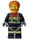 Minifig No: cty1746  Name: Fire - Male, Black Jacket and Legs with Reflective Stripes, Harness and Red Collar, Dark Orange Hair, Beard and Moustache