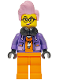 Minifig No: cty1749  Name: Police - City Jail Prisoner Female, Orange Prison Jumpsuit, Dark Purple Jacket, Black Headphones, Bright Pink Hair, Black Glasses