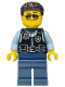 Minifig No: cty1751  Name: Police - City Officer Male, Black Safety Vest with Silver Star Badge Logo, Dark Blue Legs, Black Hair, Sunglasses