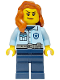 Minifig No: cty1752  Name: Police - City Officer Female, Bright Light Blue Shirt, Dark Blue Legs, Dark Orange Hair over Shoulder