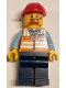 Minifig No: cty1756  Name: Construction Worker - Male, Orange Safety Vest with Reflective Stripes, Dark Blue Legs, Red Construction Helmet