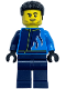 Minifig No: cty1760  Name: Monster Truck Driver - Male, Dark Azure and Dark Blue Racing Jacket with Flames, Dark Blue Legs, Black Hair