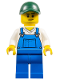 Minifig No: cty1761  Name: Gardener - Male, Blue Overalls over V-Neck Shirt, Blue Legs, Dark Green Cap, Beard