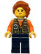 Minifig No: cty1766  Name: Ship Worker - Female, Neon Yellow Safety Vest, Reddish Brown Legs, White Construction Helmet with Dark Brown Ponytail Hair, Orange Life Jacket (60422)