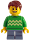 Minifig No: cty1786  Name: Child - Boy, Bright Green Sweater with Bright Light Yellow Zigzag Lines, Sand Blue Short Legs, Reddish Brown Hair