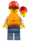 Minifig No: cty1793  Name: Woman - Red Cap, Reddish Brown Ponytail, Orange Life Jacket, Sand Blue Legs