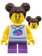 Minifig No: cty1797  Name: Child - Girl, White Collared Shirt with Fruit, Medium Lavender Short Legs, Dark Brown Hair with Buns