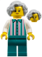 Minifig No: cty1798  Name: Harbor Shop Worker - Female, Light Bluish Gray Hair, White Shirt with Stripes, Dark Turquoise Legs