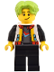 Minifig No: cty1800  Name: Robot World Patron - Male, White Jacket, Black Legs, Lime Hair