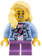 Minifig No: cty1802  Name: Child - Girl, Bright Light Blue Denim Jacket, Medium Lavender Short Legs, Bright Light Yellow Hair