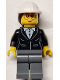 Minifig No: cty1816  Name: Construction Engineer / Architect - Female, Black Suit Jacket with White Button Up Shirt, Dark Bluish Gray Legs, White Construction Helmet with Dark Brown Ponytail Hair, Glasses