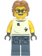 Minifig No: cty1856  Name: Scrapyard Worker - Female, White Sleeveless Shirt with Oil Stains, Sand Blue Legs with Shirt Sleeves with Oil Stains, Medium Nougat Wavy Hair, Glasses