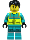 Minifig No: cty1877  Name: Paramedic - Male, Dark Turquoise and Neon Yellow Safety Vest, Legs with Silver Reflective Stripes, Black Hair