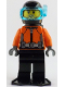 Minifig No: cty1885  Name: Helmsman - Male, Reddish Orange Wetsuit, Black Legs, Helmet, Air Tanks and Flippers, Trans-Light Blue Visor, Dark Tan Stubble