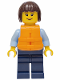 Minifig No: cty1923  Name: Police - City Officer Female, Bright Light Blue Uniform with Dark Bluish Gray Belt, Dark Blue Legs, Dark Brown Bob Cut Hair, Orange Life Jacket