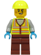 Minifig No: cty1924  Name: Train Worker - Male, Neon Yellow Safety Vest with Reflective Stripes, Reddish Brown Legs, Neon Yellow Construction Helmet