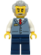 Minifig No: cty1928  Name: Station Master - Sand Blue Vest over White Shirt, Dark Blue Legs, Light Bluish Gray Hair