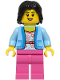 Minifig No: cty1929  Name: Passenger - Female, Bright Light Blue Jacket over White Shirt with Coral Flowers, Dark Pink Legs, Black Hair