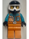 Minifig No: cty1938  Name: Arctic Explorer - Female, Orange Jacket and Legs, Dark Blue Dirt Bike Helmet, White Goggles