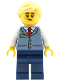 Minifig No: cty2023  Name: Station Master - Female, Sand Blue Vest over White Shirt, Dark Blue Legs, Bright Light Yellow Ponytail