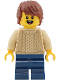 Minifig No: cty2026  Name: Passenger - Boy, Tan Knit Cable Sweater, Dark Blue Medium Legs, Reddish Brown Tousled Hair
