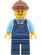 Minifig No: cty2027  Name: Train Driver - Male, Bright Light Blue Shirt, Dark Blue Overalls and Legs, Reddish Brown Flat Cap