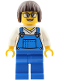 Minifig No: cty2039  Name: Truck Driver - Female, Blue Overalls over V-Neck Shirt, Blue Legs, Dark Brown Bob Cut Hair, Glasses