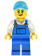 Minifig No: cty2044  Name: Car Wash Worker - Female, Blue Overalls and Legs, Medium Azure Hat