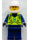 Minifig No: cty2048  Name: Police - City Officer Male, Neon Yellow Safety Vest, Dark Blue Legs, White Helmet, Trans-Clear Visor, Stubble