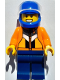 Minifig No: cty2050  Name: Stuntman (Jason 'Just Jason' Brickle) - Male, Orange Jacket with Panels and Zipper, Dark Blue Legs, Blue Helmet, Trans-Clear Visor